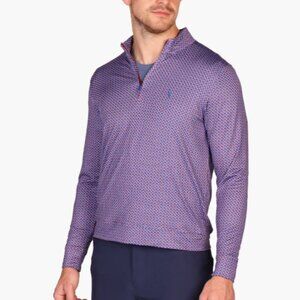 TailorByrd Football Print Quarter Zip Long Sleeve Performance Polo